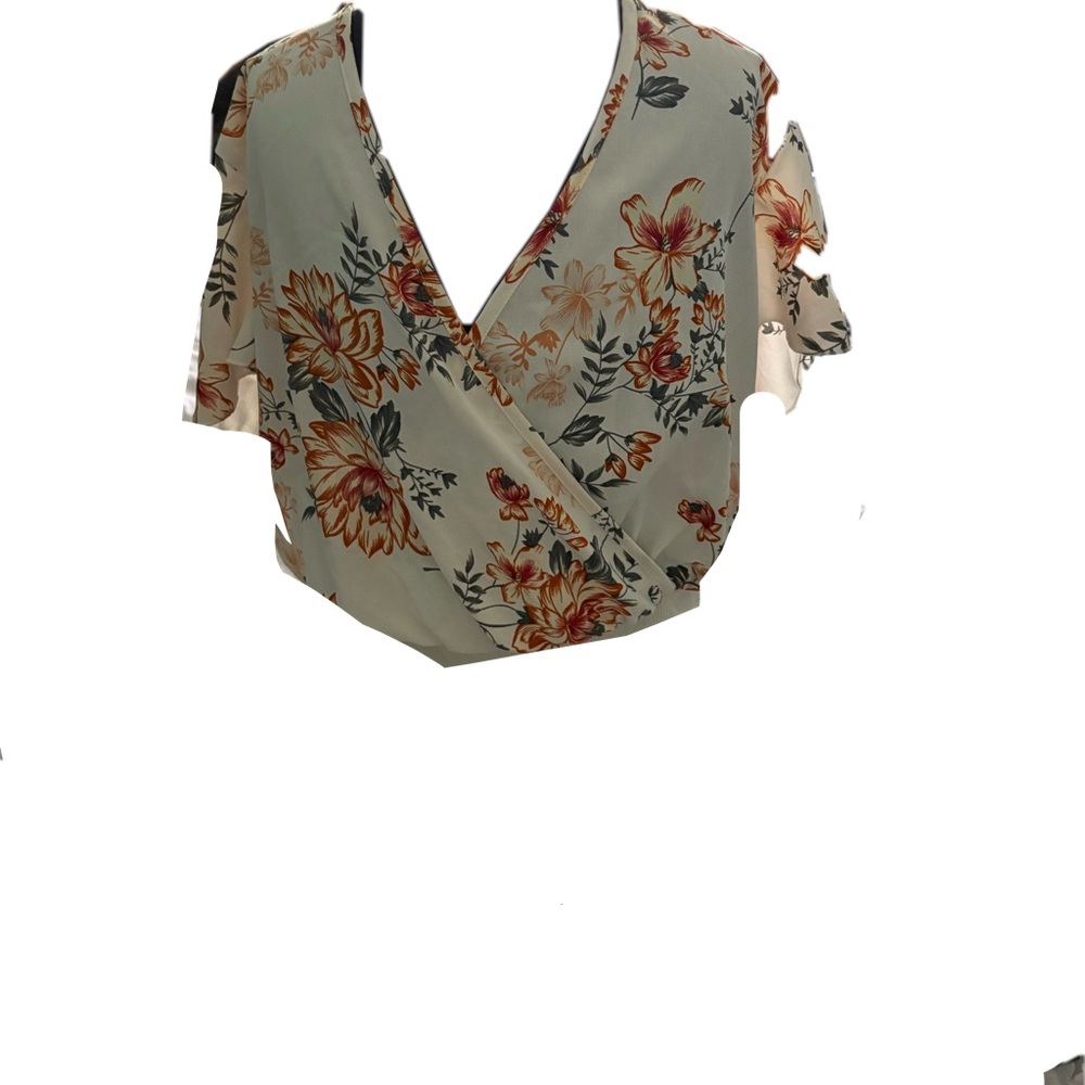 Floral Wrap Top - Cream and Orange